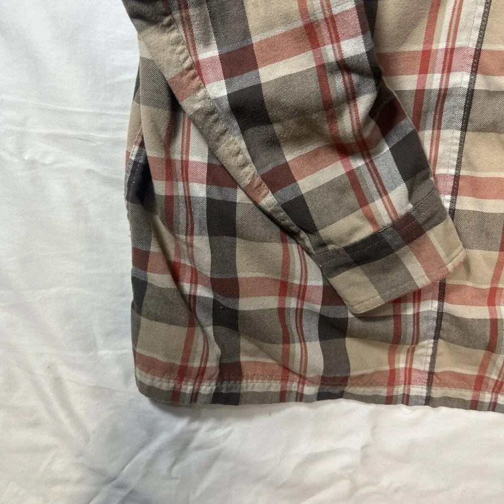 Wrangler ATG Shirt Mens Large Brown Plaid Button Up Flannel Cotton Blend Elbow